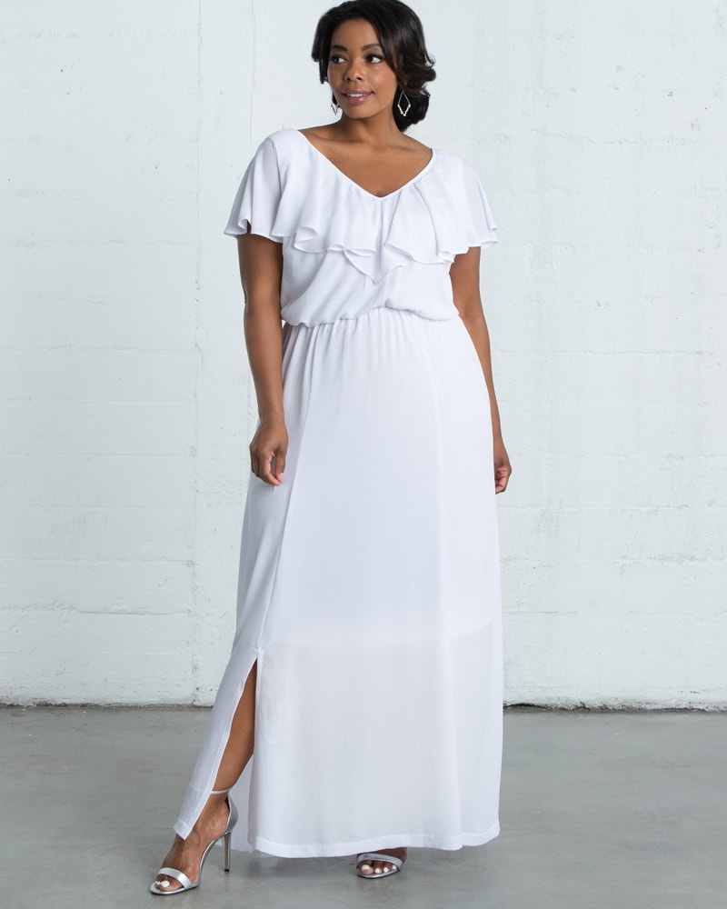Front of a model wearing a size 0X Willow Maxi Dress in PORCELAIN by Kiyonna. | dia_product_style_image_id:287730